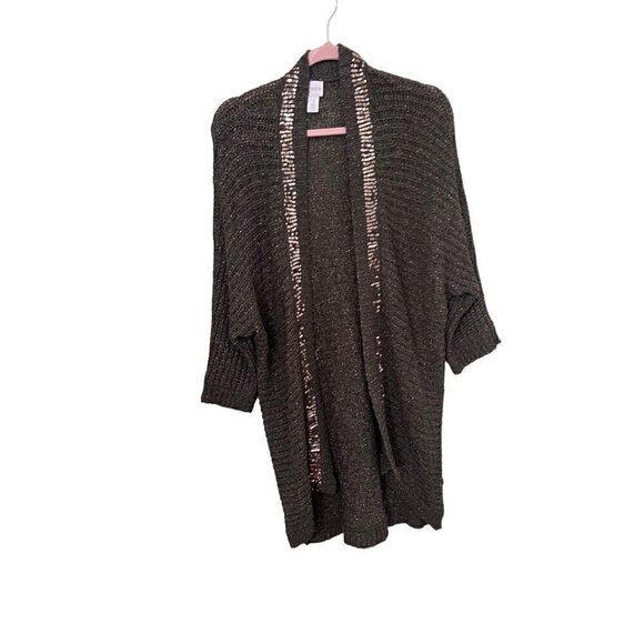 Chicos Womens Open Front Sequin Trim Cardigan Sz Chicos 2 US 12 Large - Picture 1 of 8